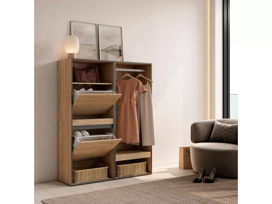Meuble à Chaussures, 120x35x145 cm, Chambre à coucher, pièce, Vestiaire ouvert, Chêne