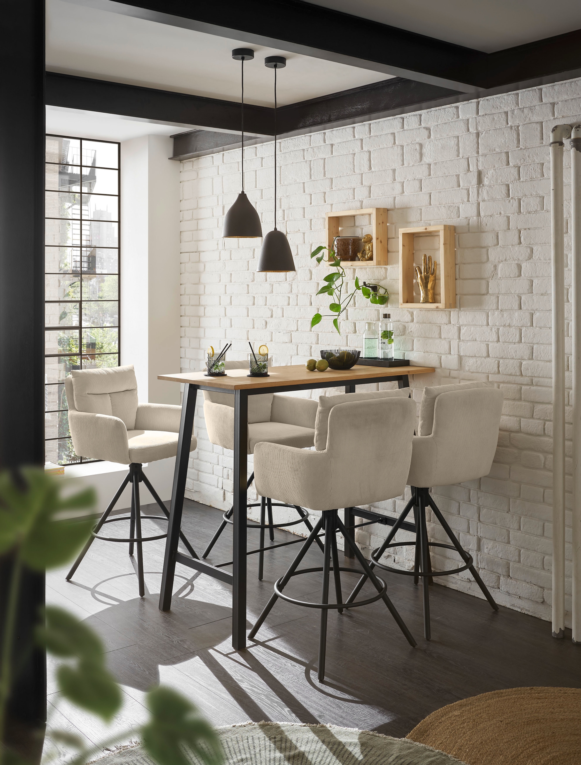 Stolkom Bartisch »Kent Eiche Massivholz geölt, Hochtisch BxHxT 120x104x60 cm« Industrial Style Eiche Massivholz geölt durchgehende Lamelle