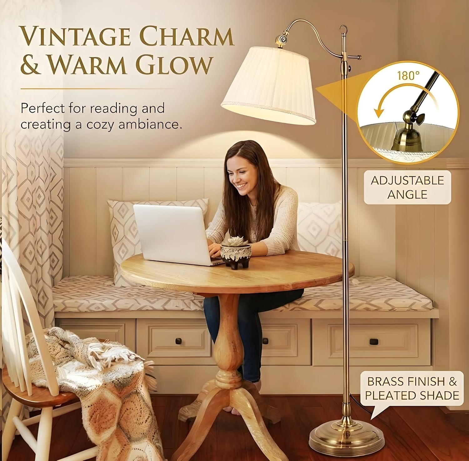 Stehlampe Wohnzimmer Vintage Stehlampe mit Fernbedienung, 12W LED Retro Stehleuchte Dimmbar mit Schirm aus Stoff, E27 Fassung, für Schlafzimmer Arbeitszimmer, Bronze