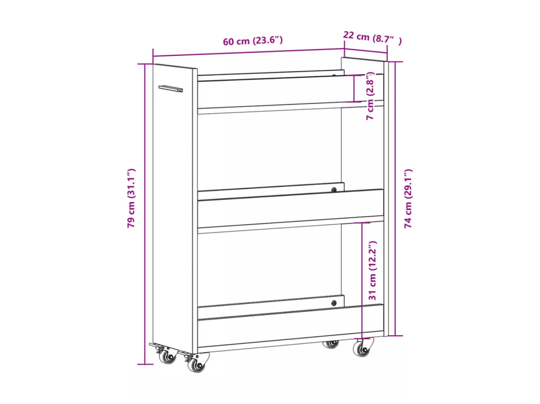 Armoire avec roues chêne fumé 60x22x79 cm bois d'ingénierie