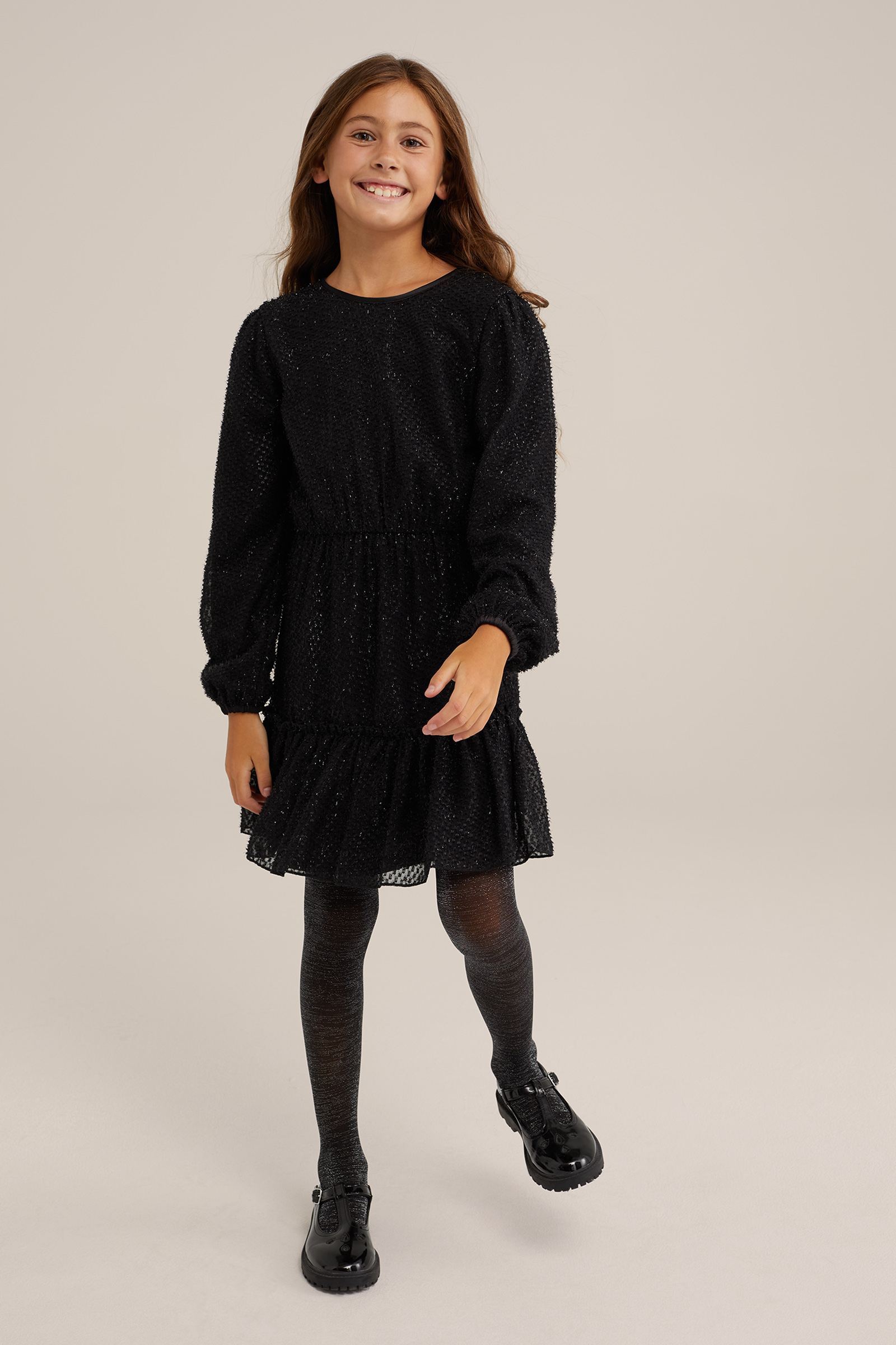 Meisjes jurk met glittergaren WE Fashion Zwart