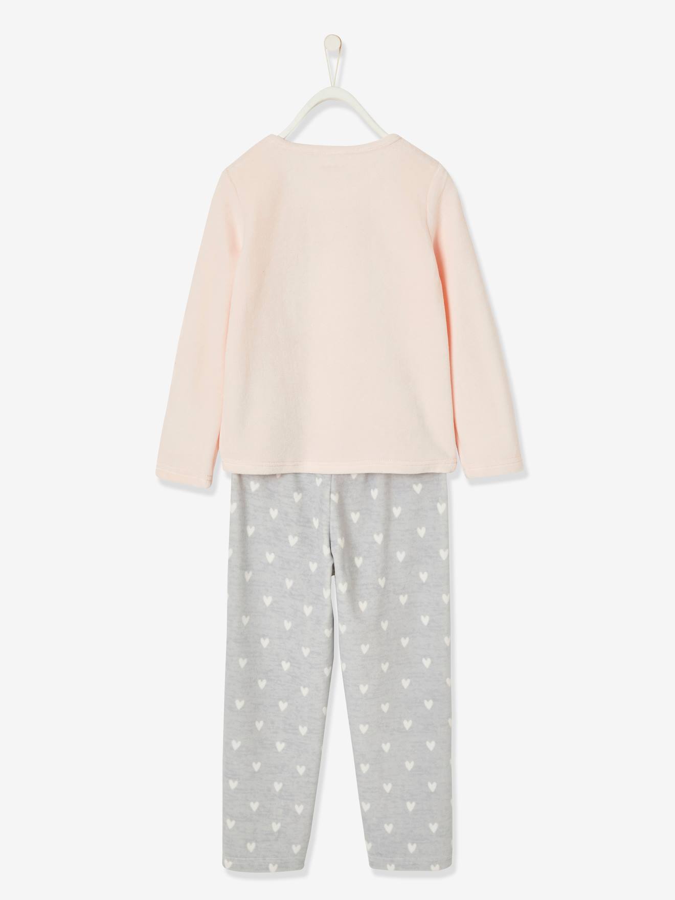 Pijama de veludo Fox para meninas, rosa claro liso com estampas.
