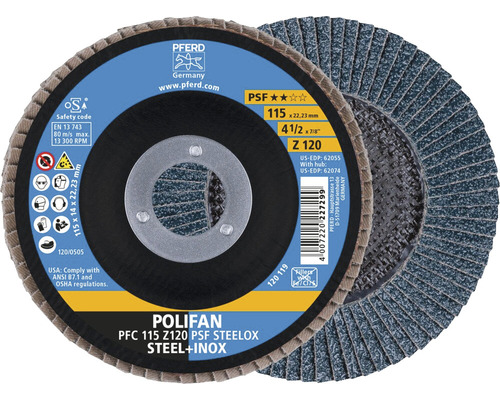 Slijpschijf, lamellenschijf PFERD PSF STEELOX staal/roestvast staal Ø 115x22,23 mm korrel 120