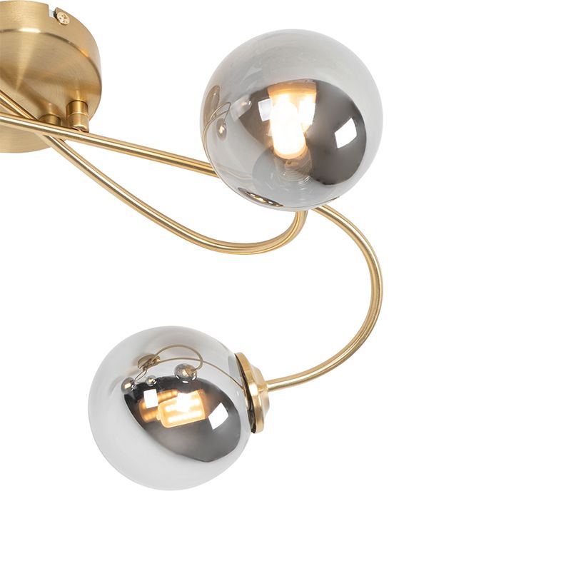 Moderne plafondlamp goud 4-lichts met smoke glas - Athens