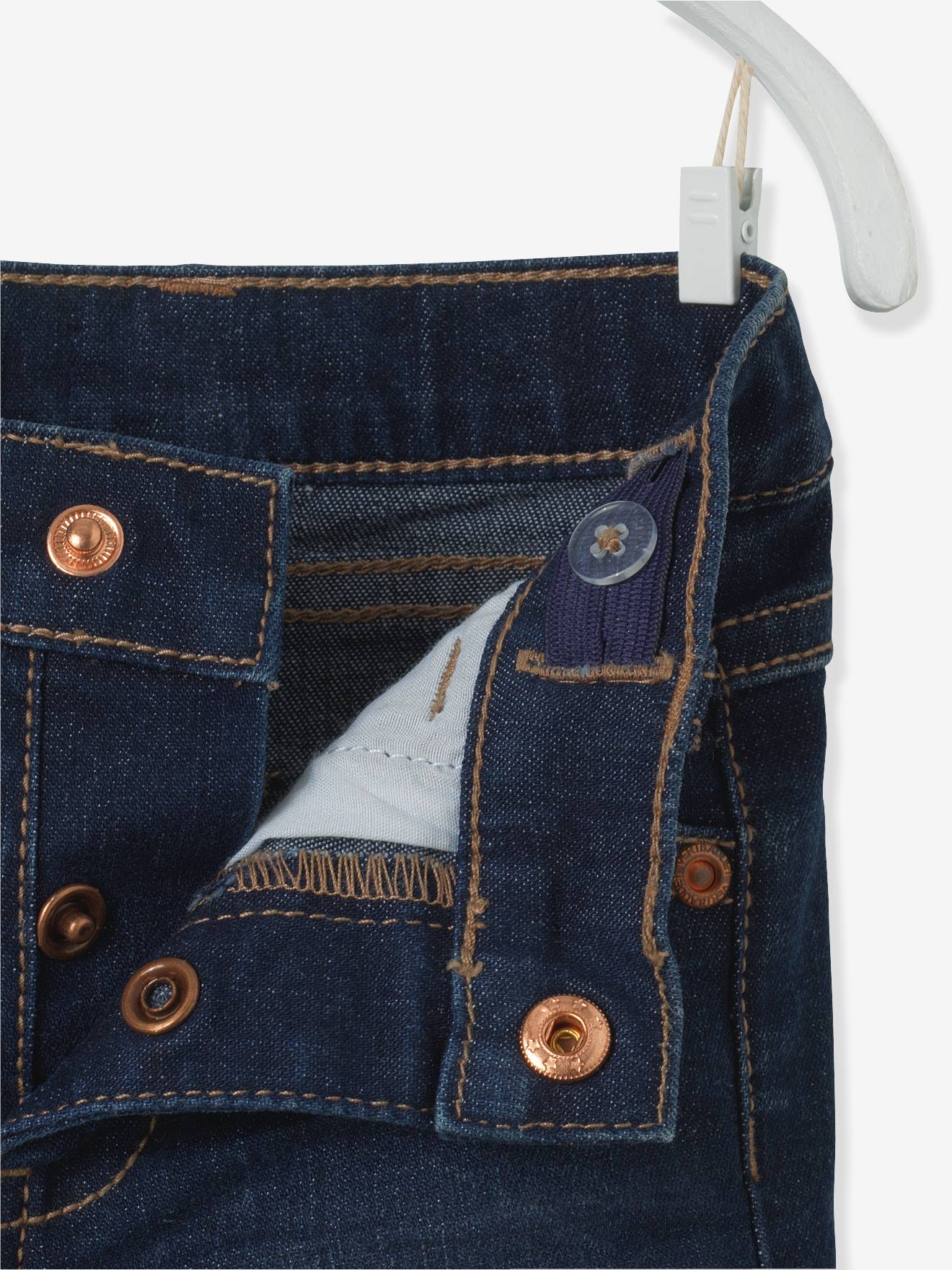 Calça jeans reta para bebê menino e menina, lavagem azul escura