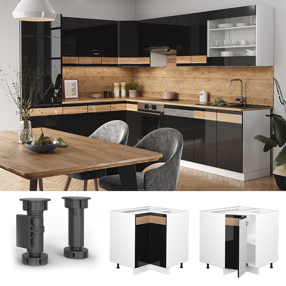 Vicco Eckunterschrank Küchenschrank Küchenmöbel Fame-Line Weiß Schwarz Eiche 81 cm modern Hochglanz