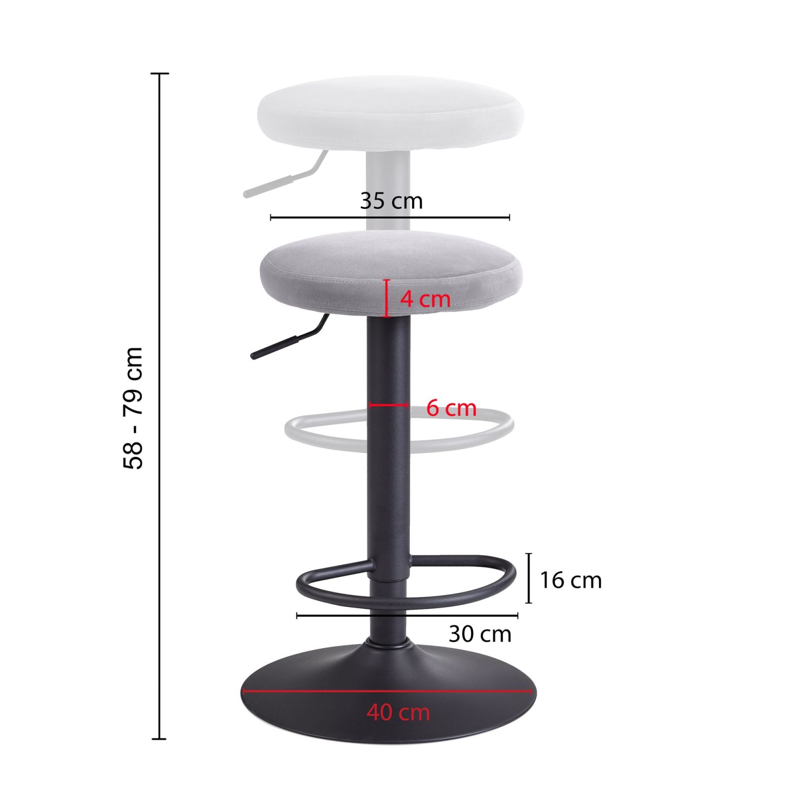 Barhocker - grau - Samt - 40 cm