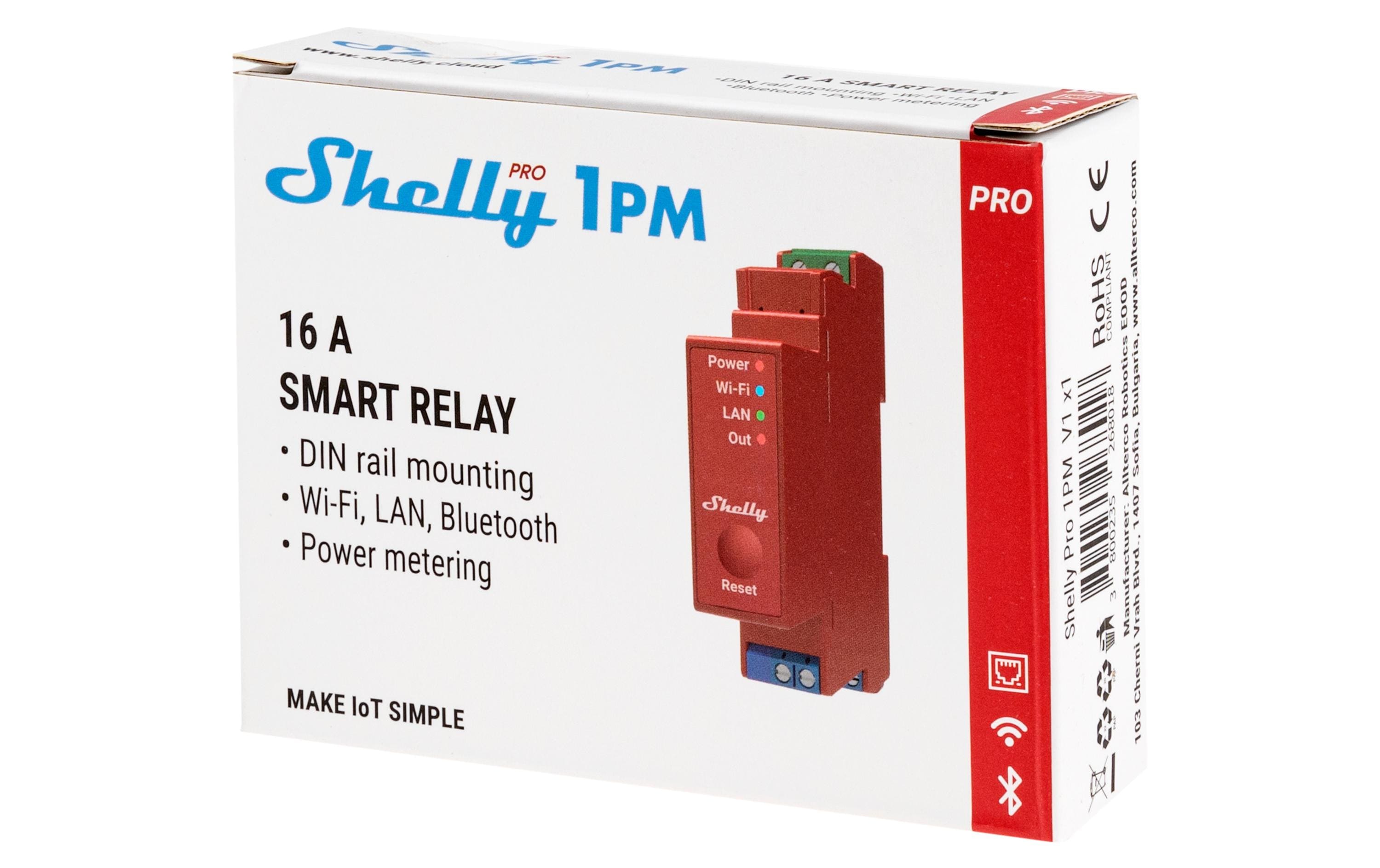 WLAN-Schaltaktor Shelly Pro 1PM mit LeistungsmessungDIN-Rail-WiFi-Switch mit Leistungsmessung, IP Relais mit Shelly Pro AddOn Schnittstelle