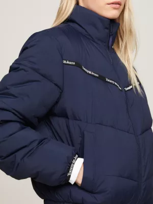 Jaqueta puffer acolchoada reciclada com fita de logo