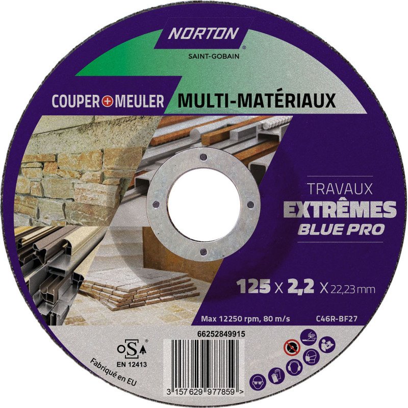 Disque de découpe 2 en 1 Norton multi-matériaux Ø 125 x 22,23 mm