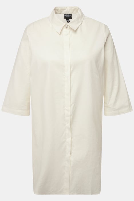 Bluse, Leinenmix, A-Linie, Hemdkragen, 3/4-Arm
