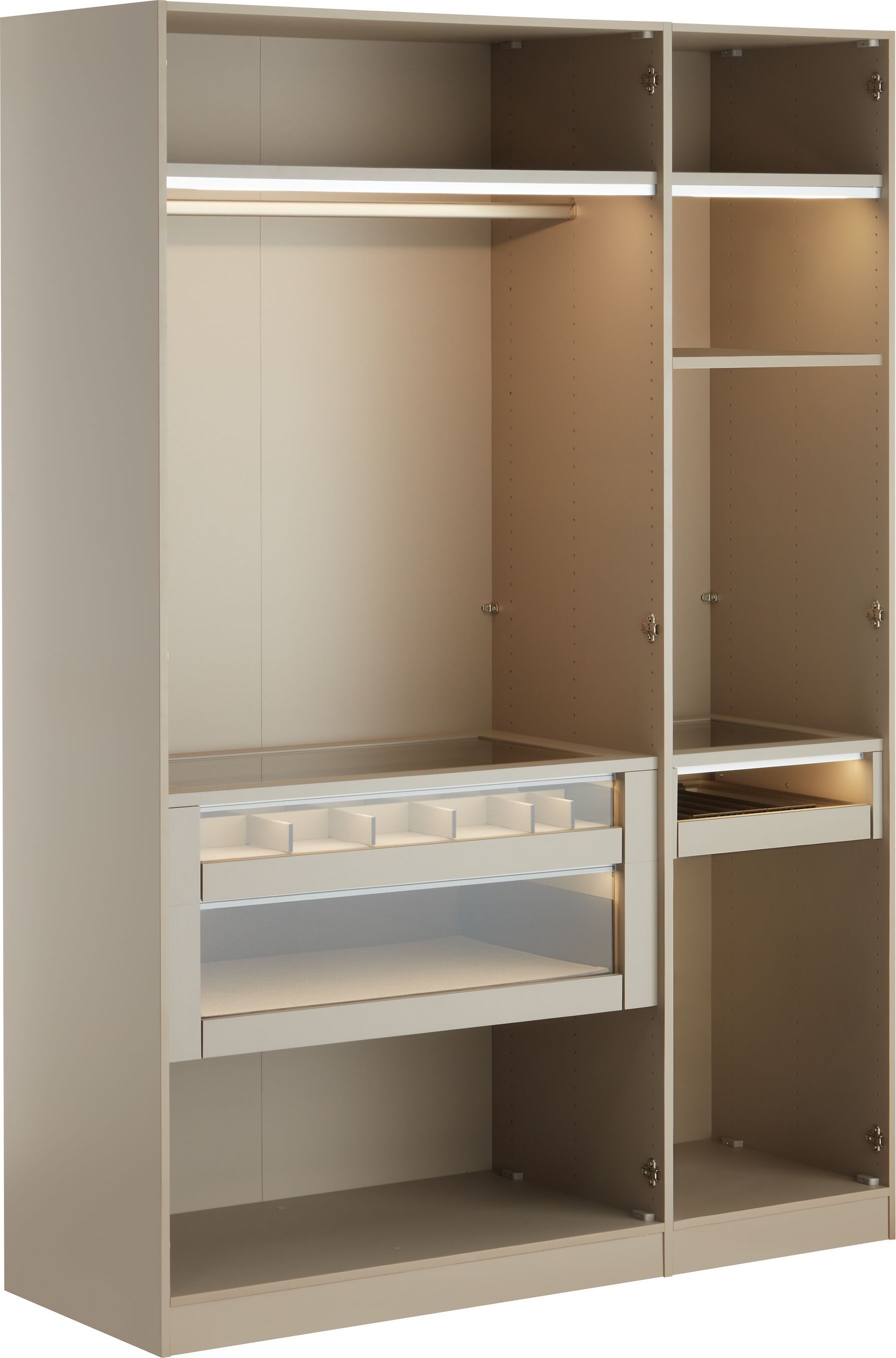 MODUL PL DT 3-tür. Glas h'blau inkl. Zub - Schwarz / B: 153.0 cm x T: 59.0 cm x H: 220.0 cm
