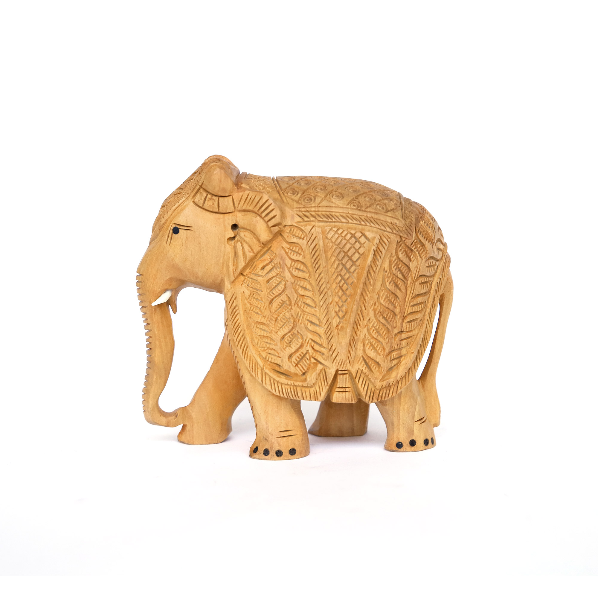 Elefant mit geschnitzter Satteldecke, natur, B 14 cm, H 12 cm, T 7 cm von fischer's lagerhaus