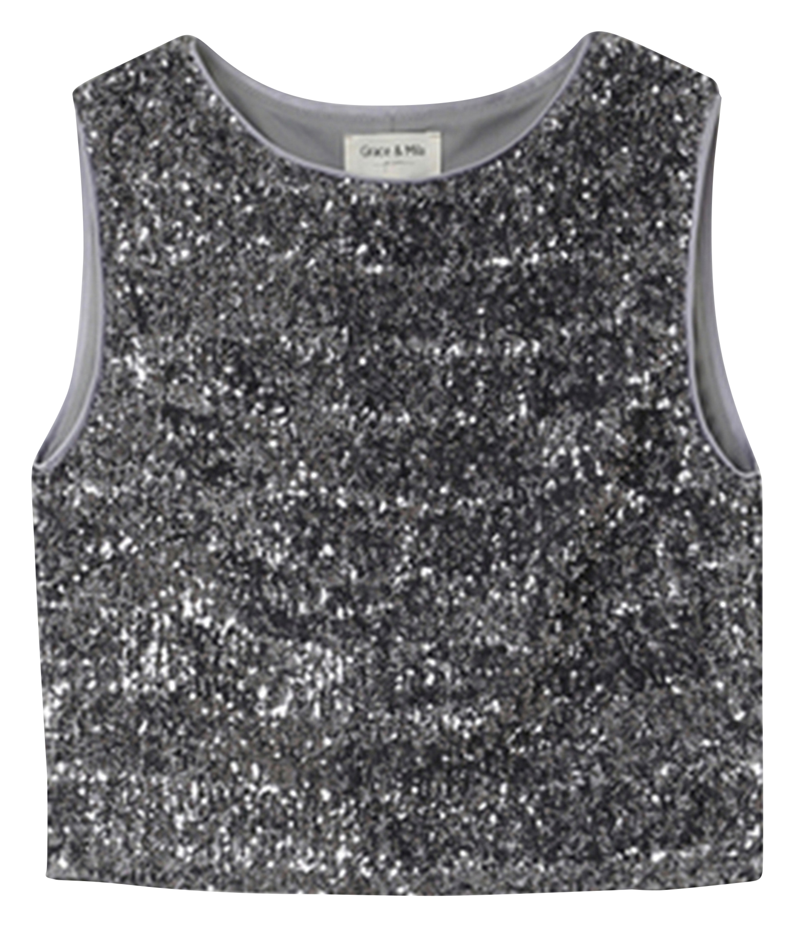 ORLY - Top droit col rond à sequins | Argent