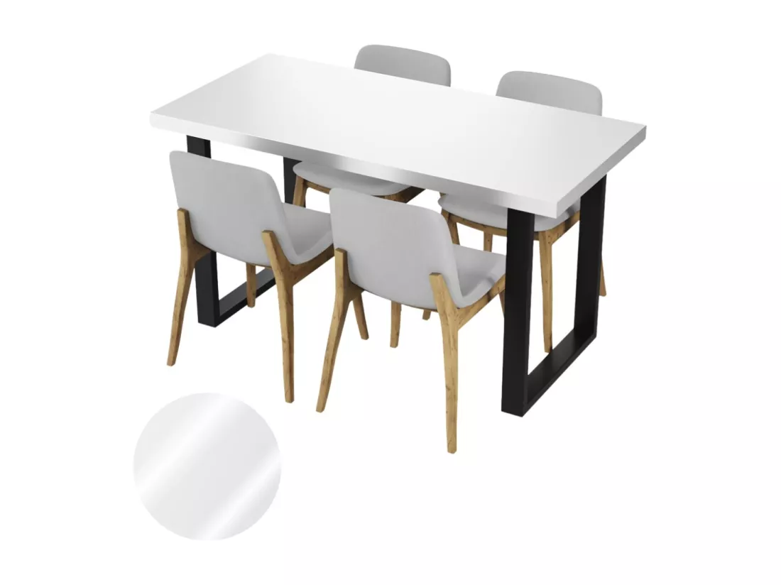 Table de cuisine pour salle à manger Loft, couleur blanc brillant avec pieds noirs.
