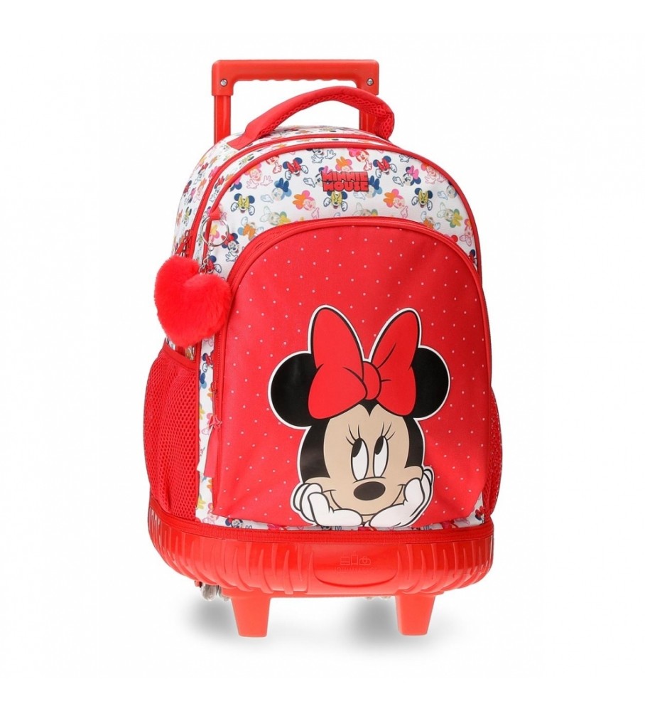 Mochila Joumma Bags Minnie Diva com duas rodas e dois compartimentos, vermelha - 32x45x21cm -