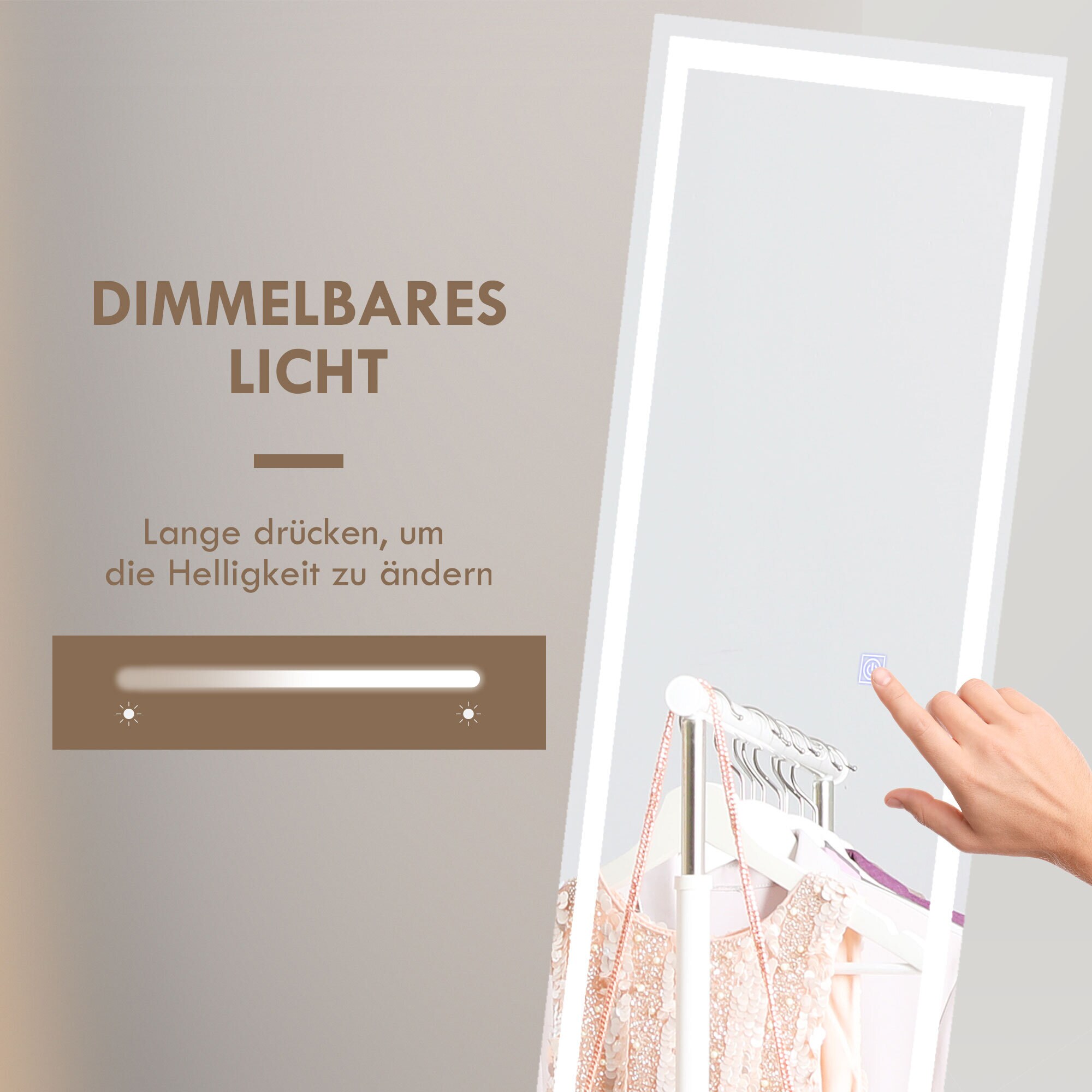 HOMCOM Ganzkörperspiegel mit Beleuchtung weiß 150L x 40B x 2,9H cm