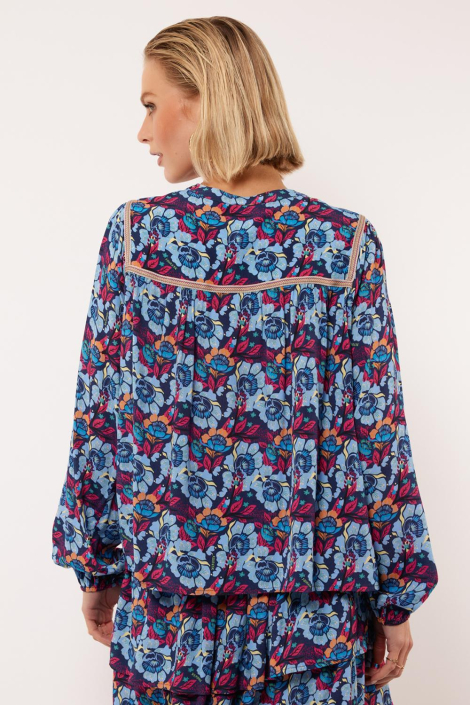 Fluresk blauwe dames blouse