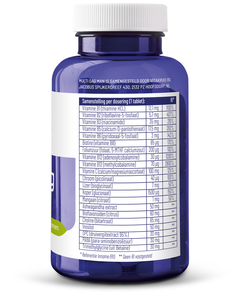 Vitakruid Multi Dag Man 100% Vegan (90 tabletten)