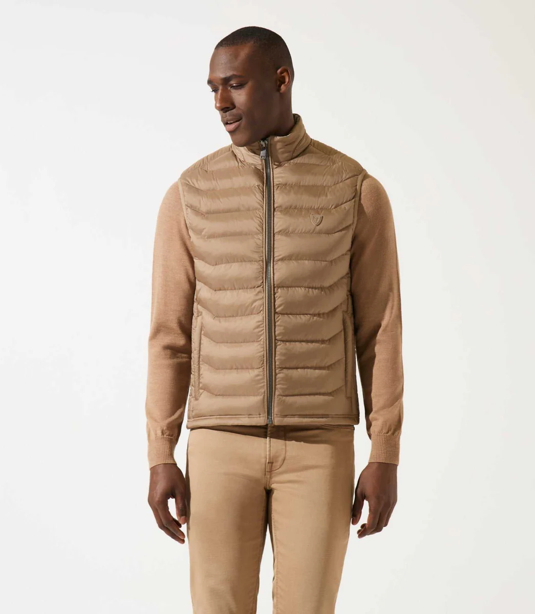 Doudoune sans manches à col montant beige MIDORI