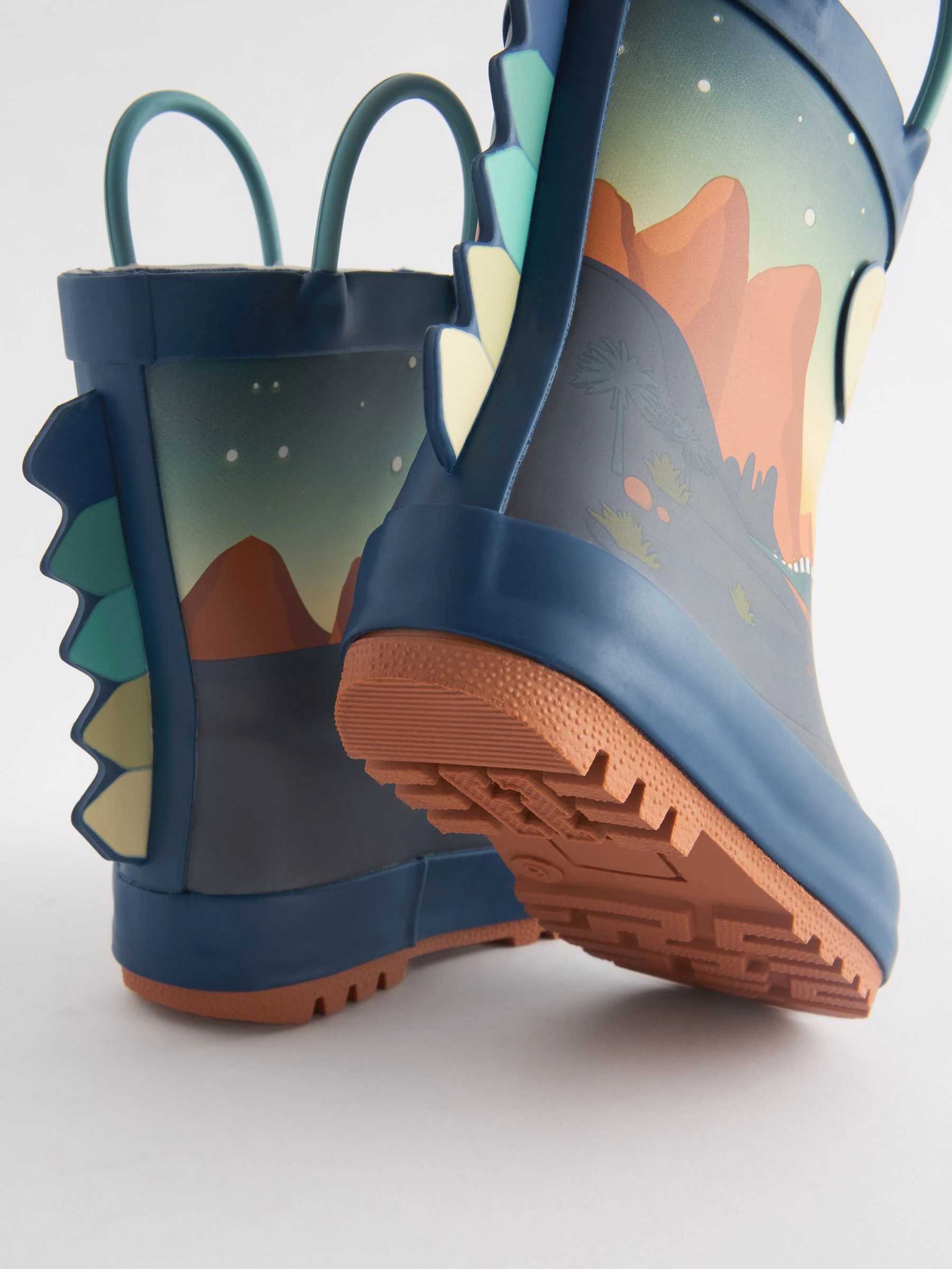Marineblauw met dinosaurus - Aantreklaarzen met handvat