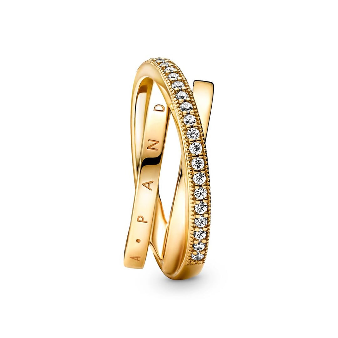 Pandora Gold Signature Dreifach gekreuzter Pavé-Ring