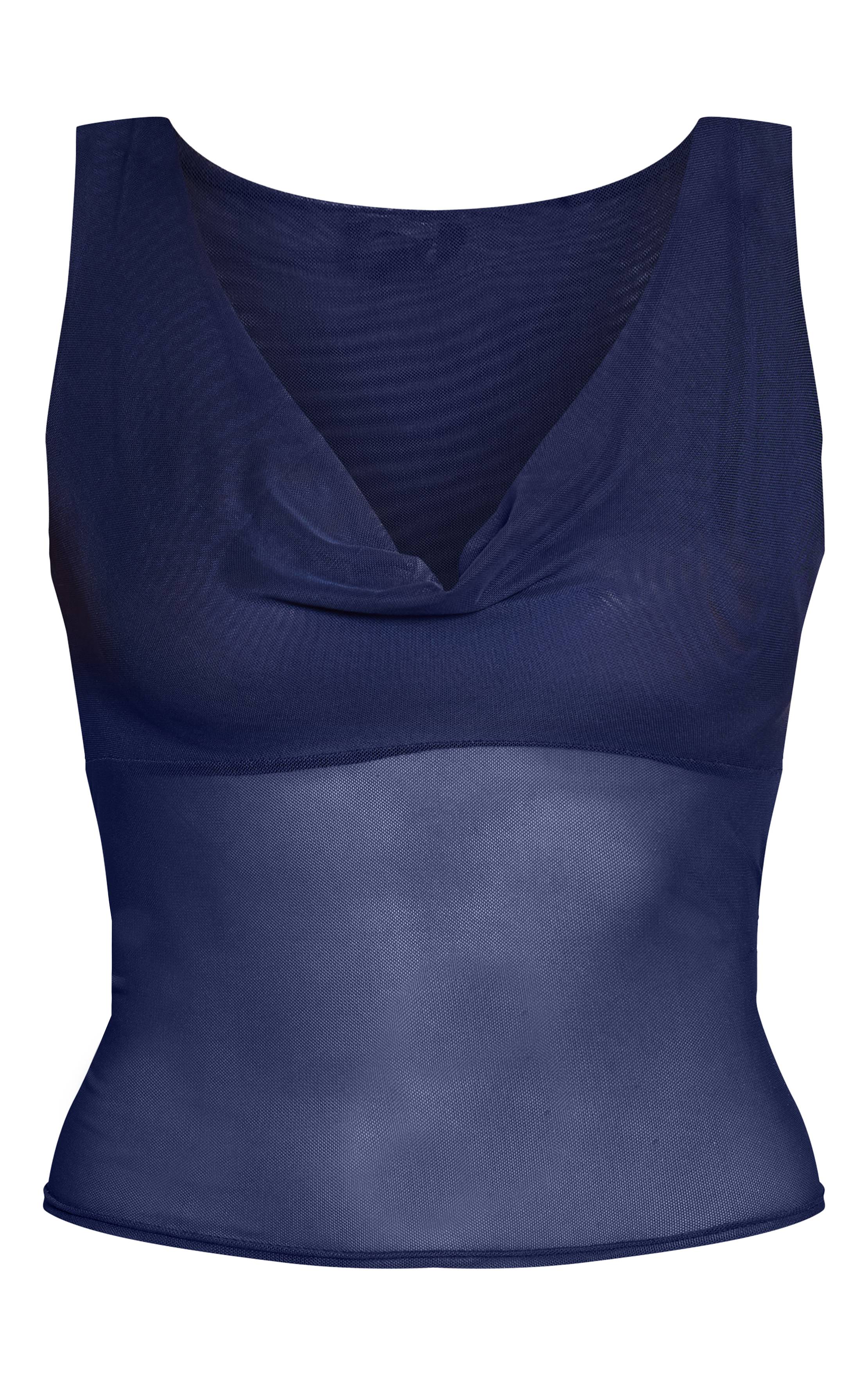 Bleu Marine Haut Débardeur À Panneau Drapé En Maille