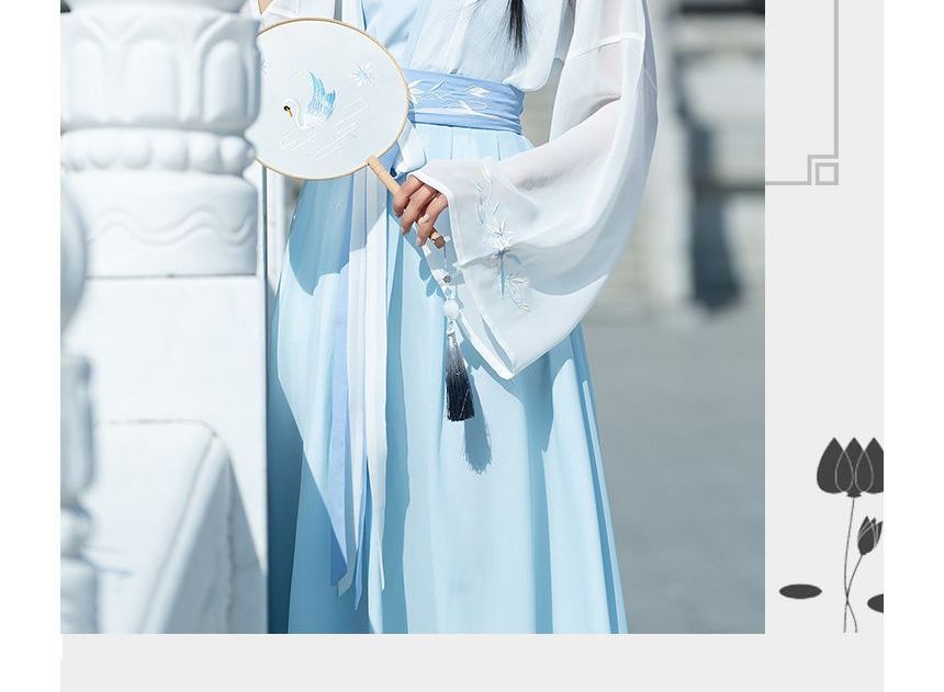 Girls Supply - Hanfu-kostuumset met geborduurde bloemen