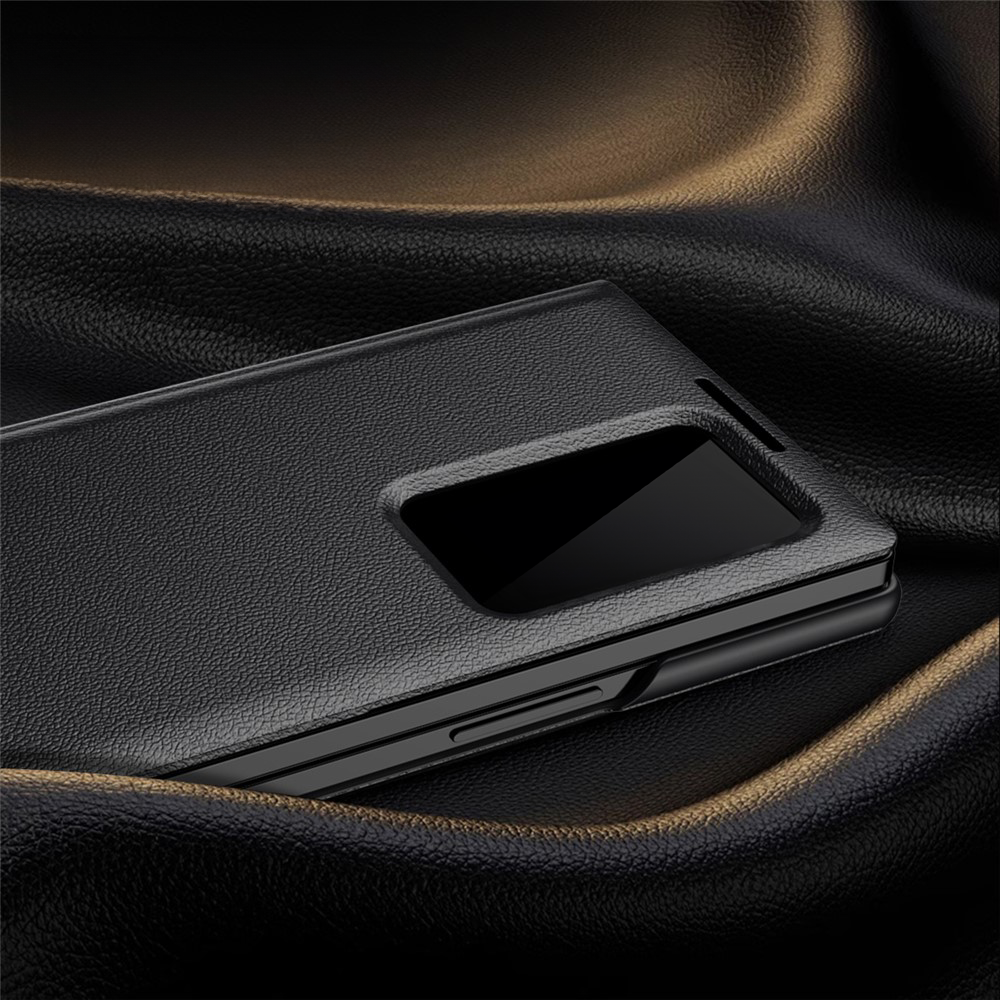 Samsung Galaxy Z Fold7 Leder Hülle Small Window View Flip Case Litchi Look - Dunkelrot