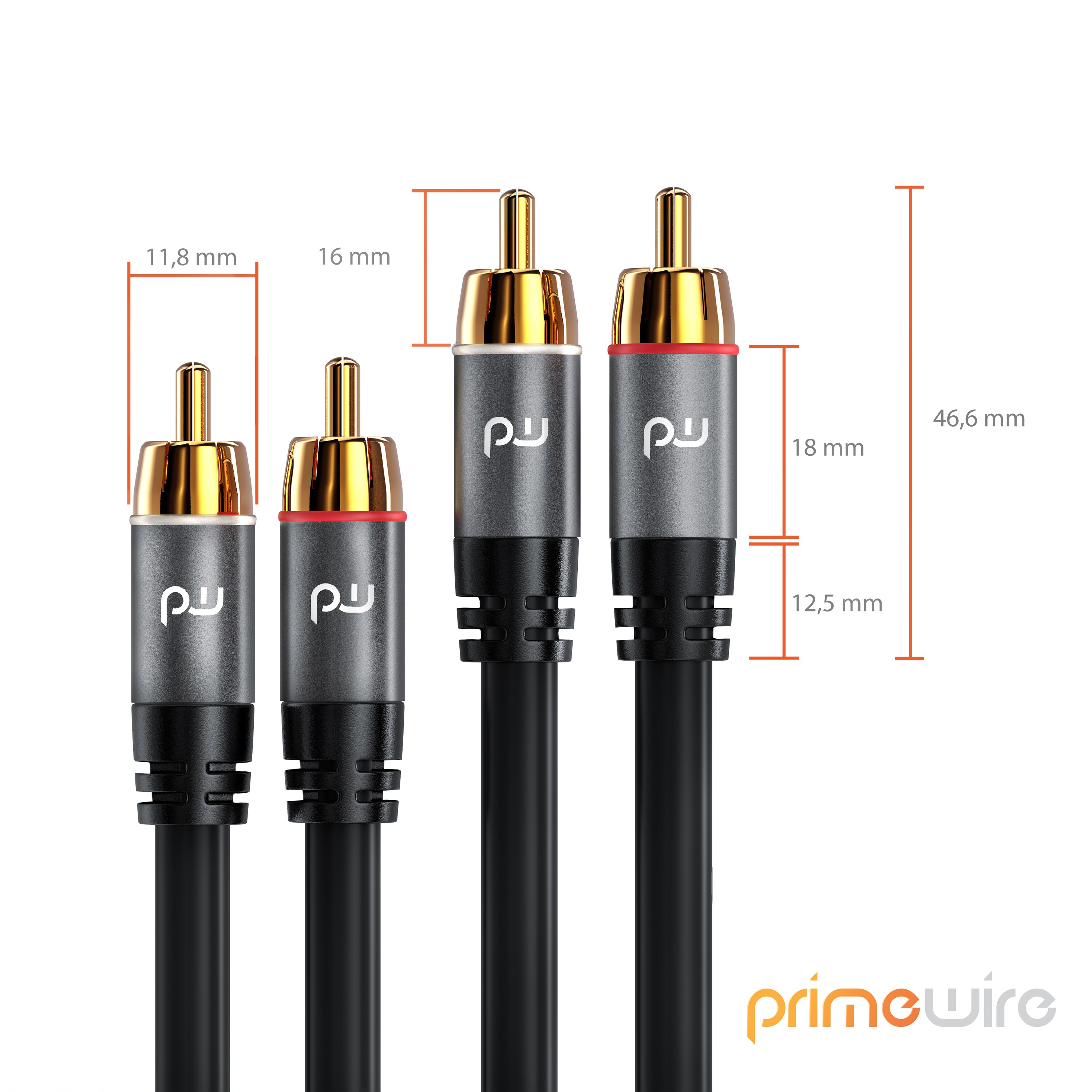 Primewire Stereo Cinch Audio-Kabel, RCA, mehrfach geschirmtes HiFi Audiokabel, 2X Cinch zu 2X Cinch - 0,5m