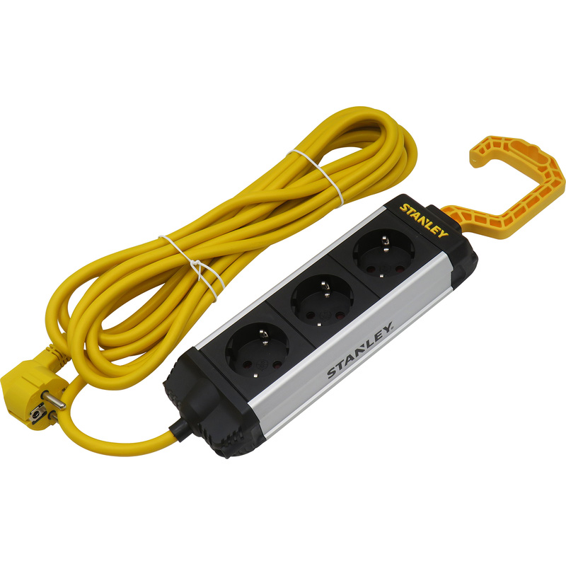 Stanley stekkerdoos alu. met haak 3-voudig H05VV-F 3G1.5MM² IP20 3m