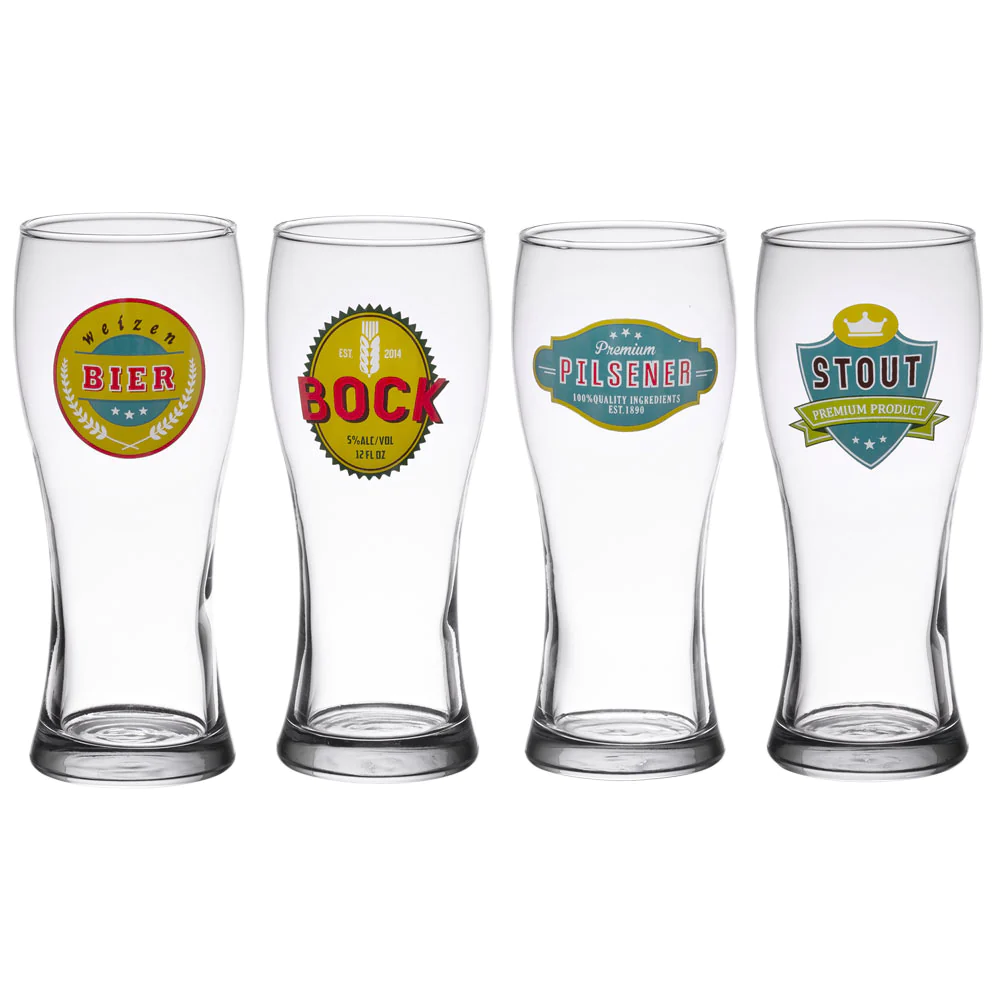 Coffret de 4 chopes à bières 50 cl décorées Table passion