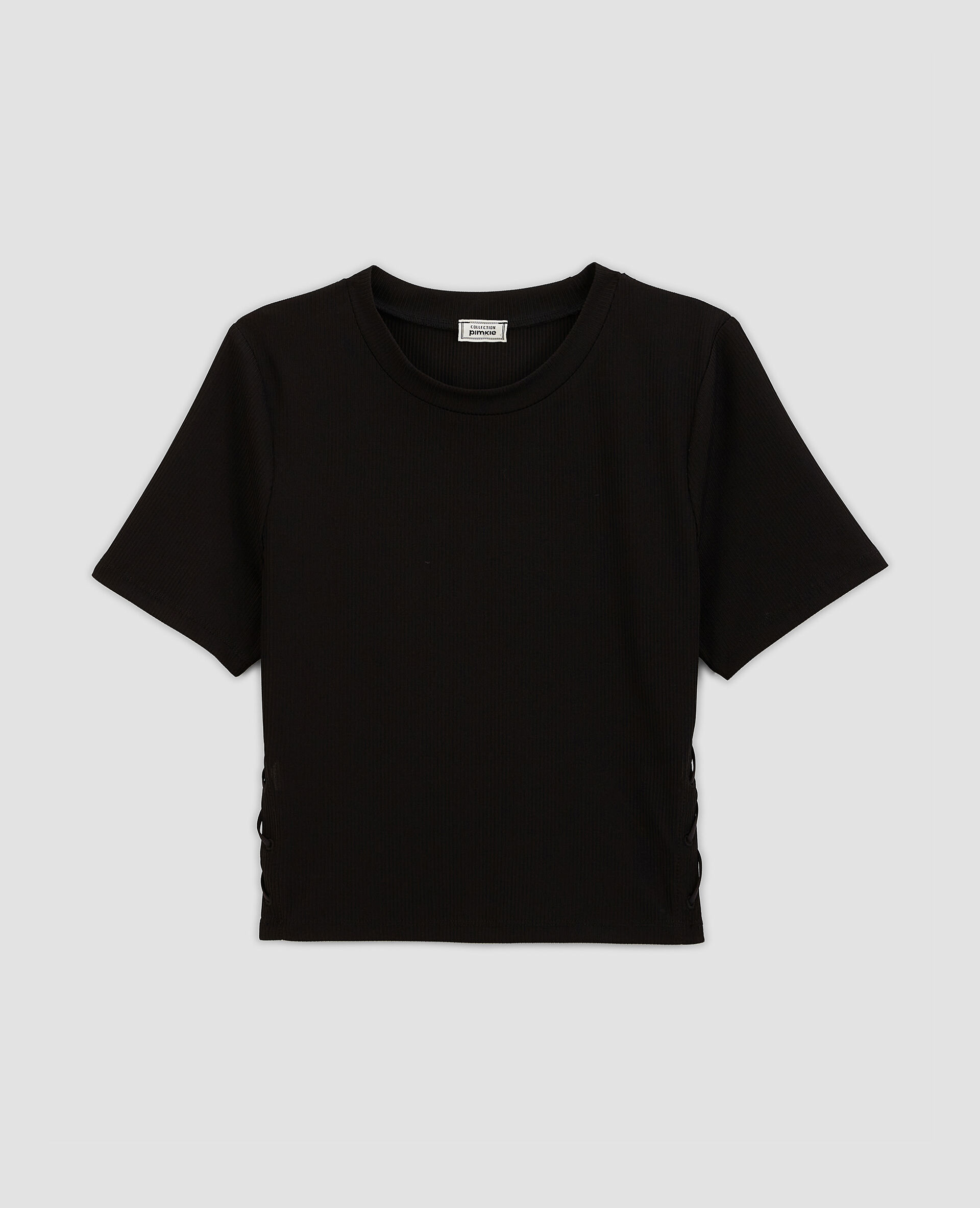 Top en maille côtelée avec découpes et lacets - Noir