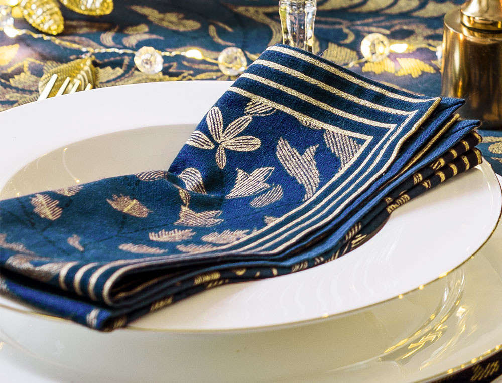 Lot de 2 serviettes de table imprimées-Bleu de minuit