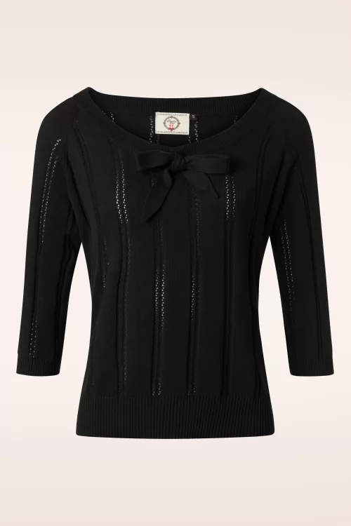 Banned Retro Belle Bow Pointelle-top in zwart