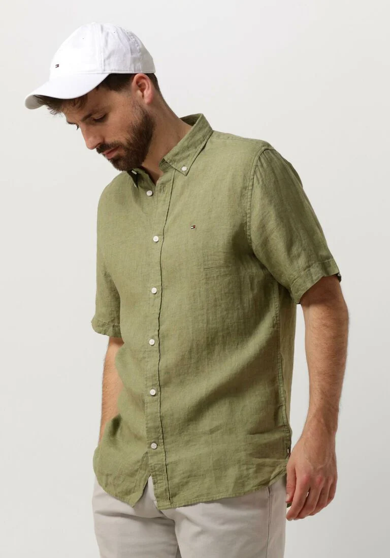 TOMMY HILFIGER olijf tommy hilfiger casual overhemd pigment dyed linen rf shirt s/s