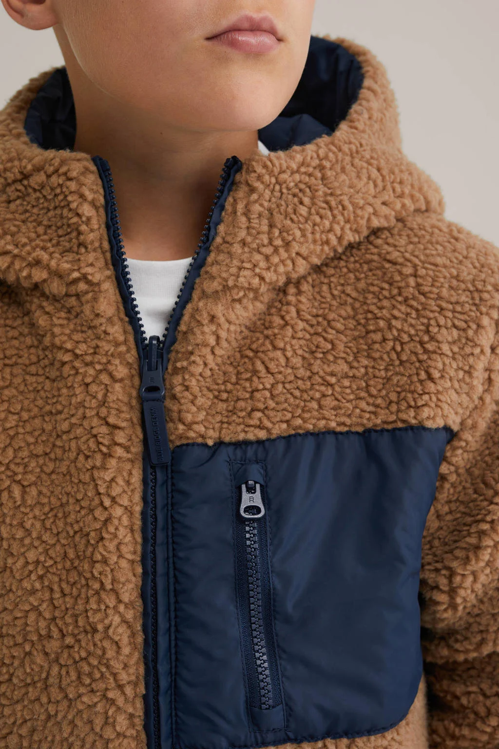WE Fashion Blue Ridge teddy reversible jas winter donkerblauw