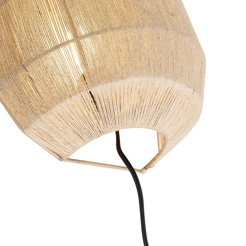 Oosterse wandlamp zwart met jute touw - Riki