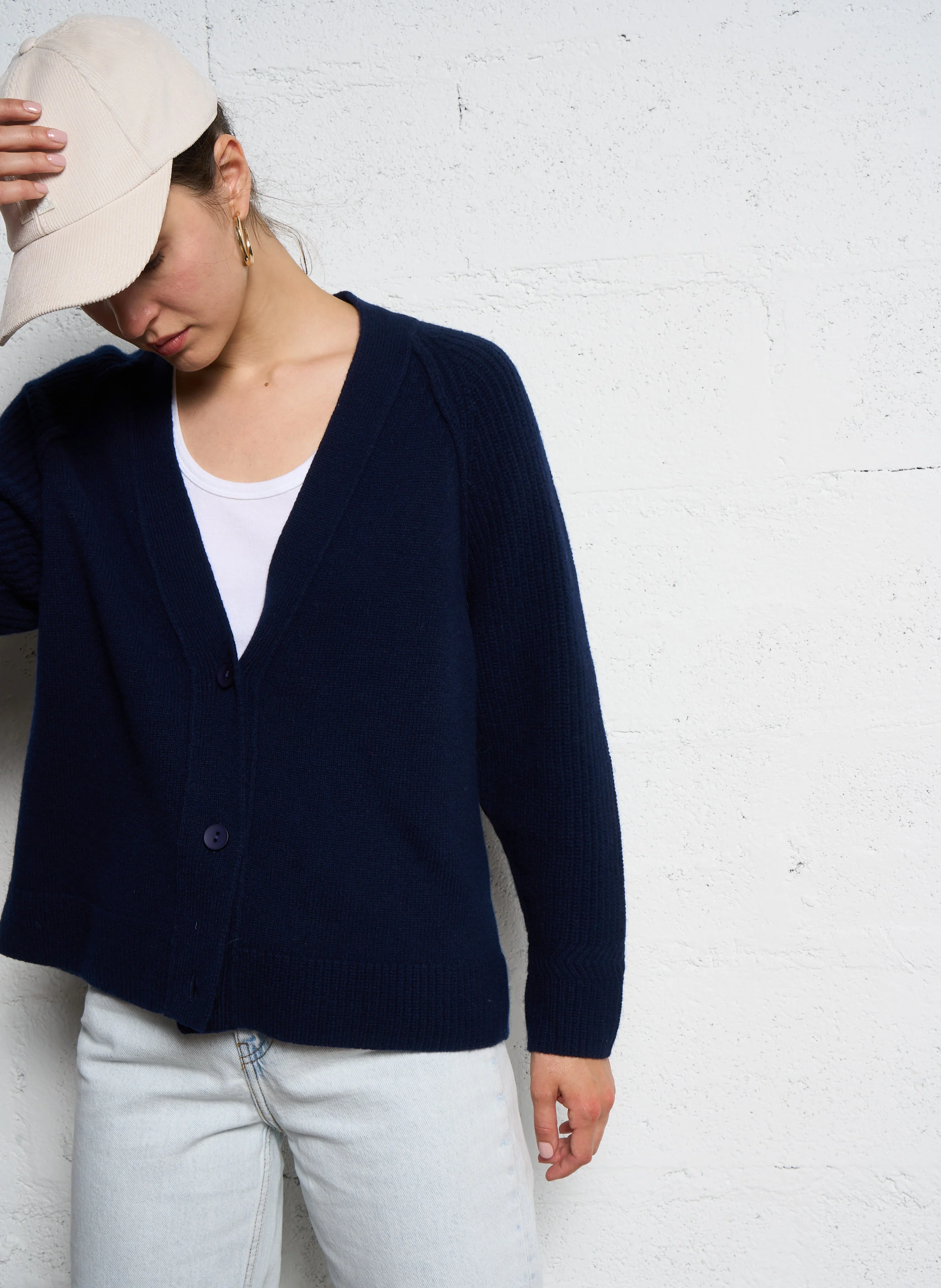 LAUREL - Cardigan droite en laine| Bleu