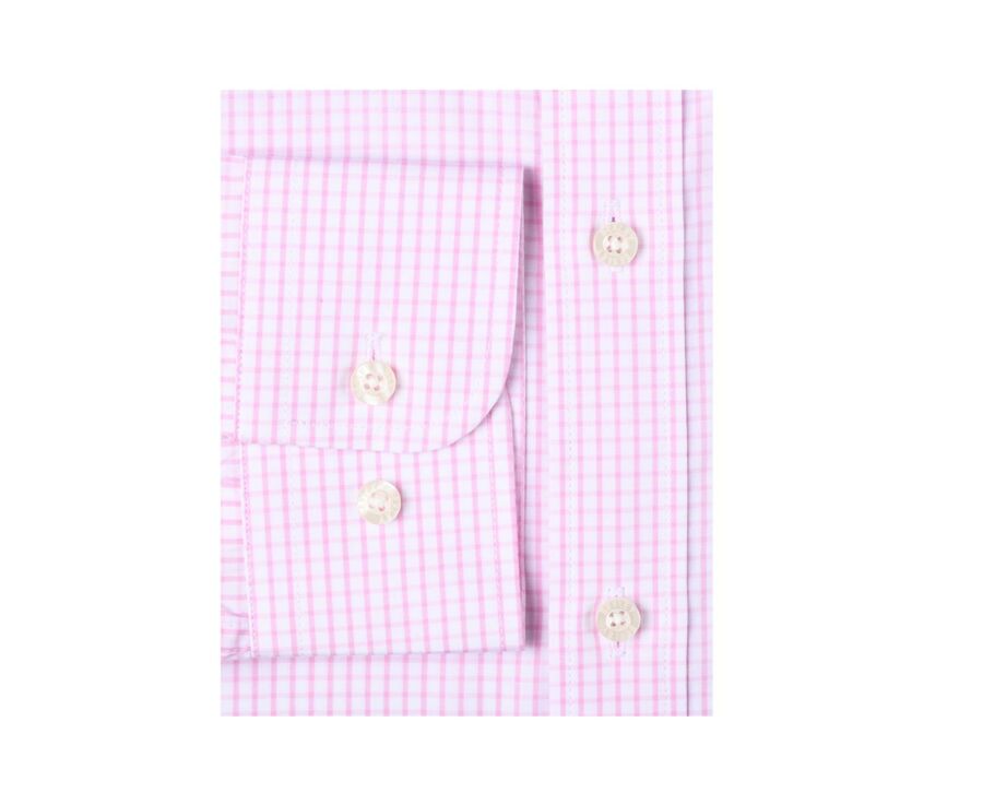 Chemise blanche à carreaux roses - Col français - ALFIERO
