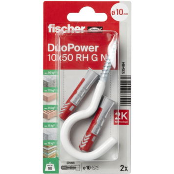 Fischer Universeelplug DuoPower 10x50mm met grote haak wit 2 stuks