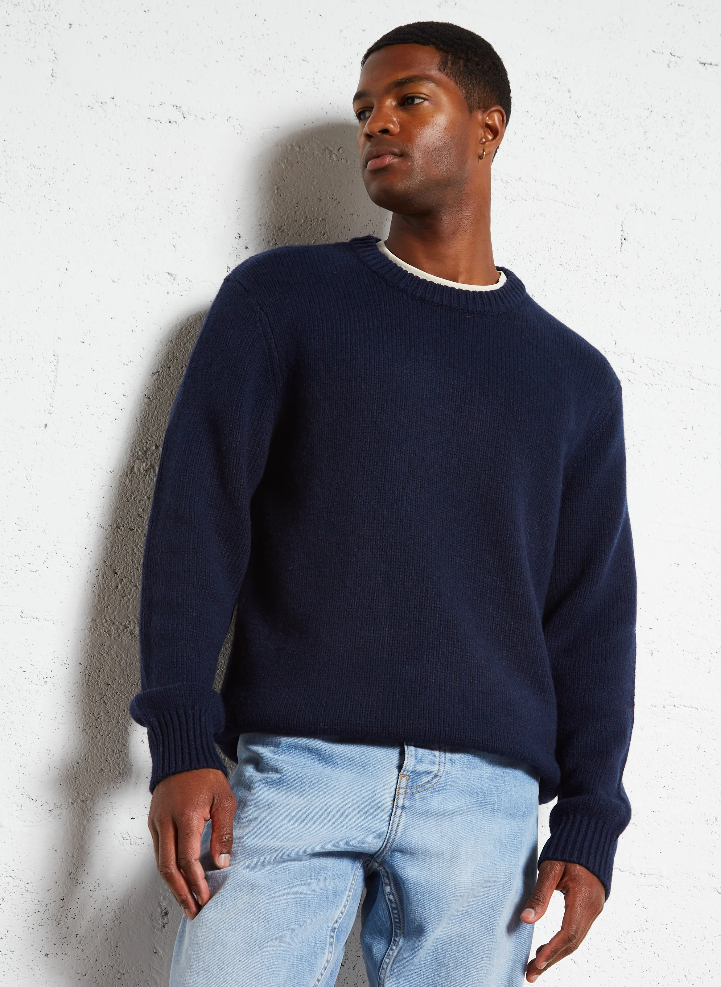 CODY - Pull droit col rond en laine mélangée | Bleu