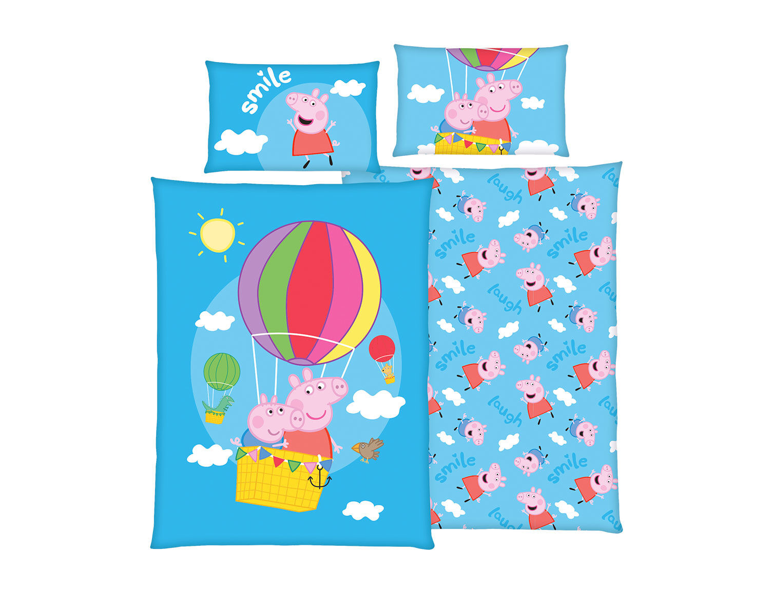 Bettwäsche mit Peppa und George im Heissluftballon