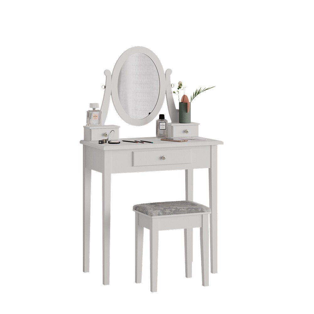 Vicco Schminktisch Frisiertisch Kosmetiktisch Annie Weiß Schminkspiegel Hocker 75x134 cm Barock Schlafzimmerkommode Schminkkommode Schublade Ablage Aufbewahrung Frisierkommode Make-Up-Tisch
