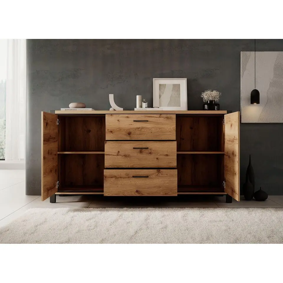 Meubella - Dressoir Acapulco - Eiken - Zwart - 180 cm