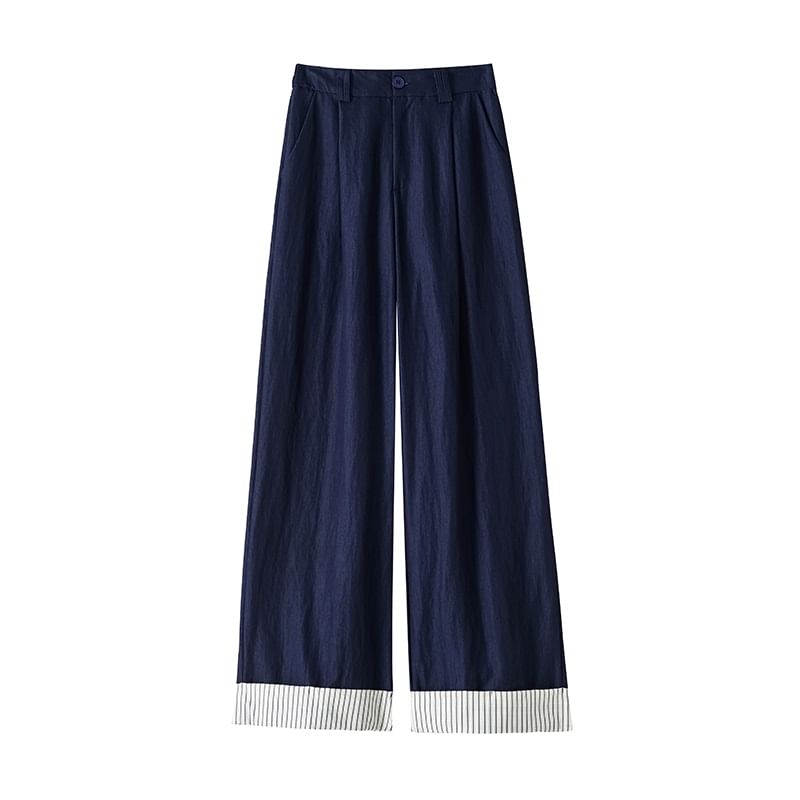 Tel tot 10 - High Rise Plain Striped Panel Wide Leg Broek