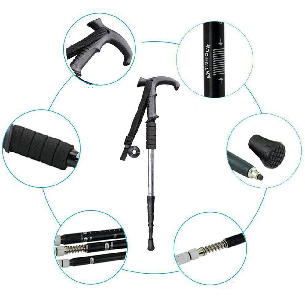 (2er Set) Aluminium Anti-Shock Wanderstock Nordic Walking Hiking Poles Stock Verstellbar - Schwarz