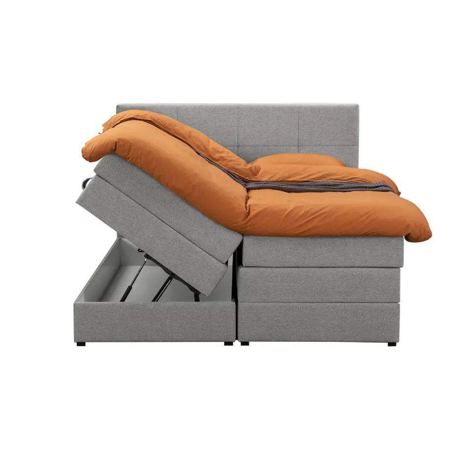 Boxspring met opbergruimte Liv geblokt - lichtgrijs - 160x200 cm
