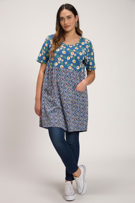 Longshirt, Rosen, Pünktchen, A-Linie, Rundhals, Halbarm