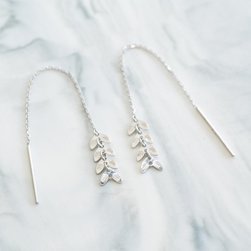 Boucles d'Oreilles Pendantes Argent Feuilles Tendance Epis de Blé